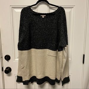 Heathered Black and Cream Pocket Sweater, 2X/3X